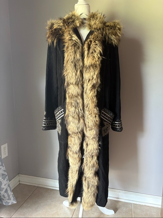 Double D Ranch Jackets & Blazers - DOUBLE D RANCH Leather Raccoon Fur Trim Festival Boho Penny Lane Trench Jacket